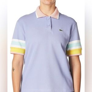 Lacoste Women's Short Waffle Knit Striped Sleeve Polo Shirt